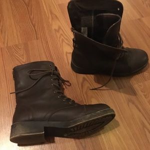 Brown faux leather lace up boots